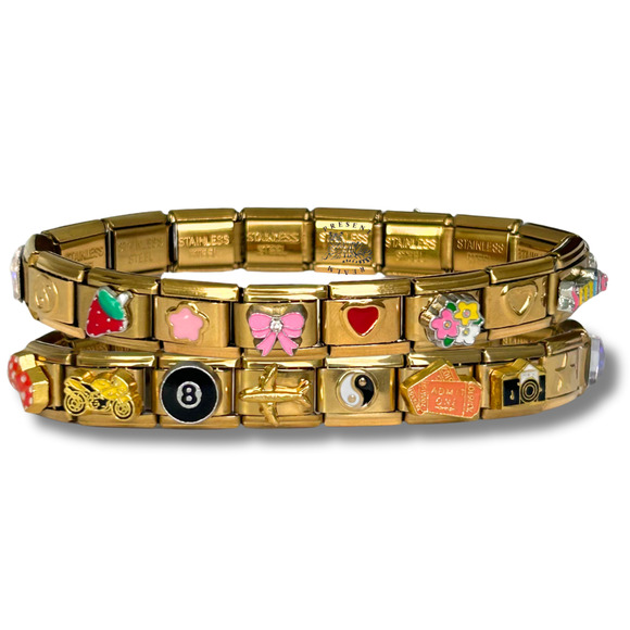 BUNDLE Feminine & Vintage Italian Charm Bracelet Golden READY TO WEAR (2 Pack) - Picture 1 of 5